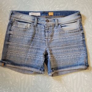 ANTHROPOLOGIE Pilcro Embroidered Denim Shorts - Color Blue White - Size 29